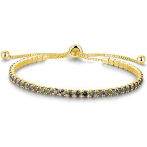 Gold-Jun-Alexandrite Sterling Silver Birthstone 2.5mm Tennis Bolo Bracelet